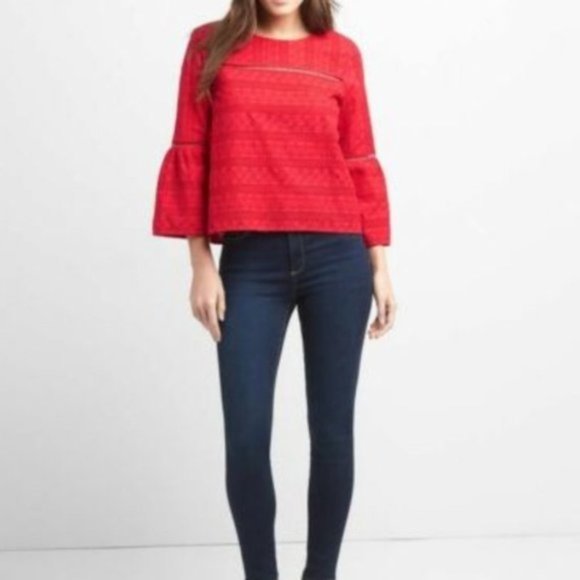 Gap Black Bell Sleeve Eyelet Embroidered Top - Picture 2 of 10
